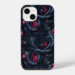 Funda Para iPhone 14 Patrón sin foco floral oscuro - Rosas negros y rub
