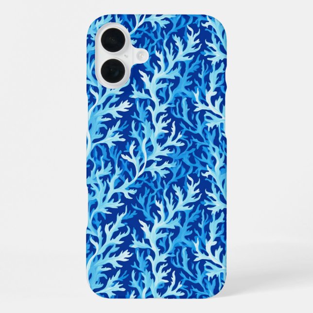 Funda Para iPhone Patrón Textil de Algas Azules Costeras (Reverso )