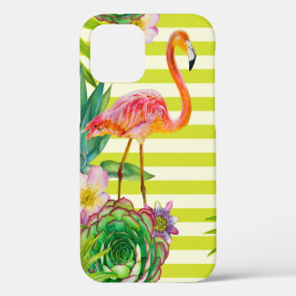 Funda Para iPhone 12 patrón transparente con flamingo rosa y tr exótic