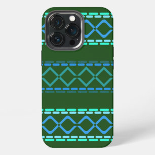 Funda Para iPhone 13 Pro Patrón tribal azul y verde sin costuras