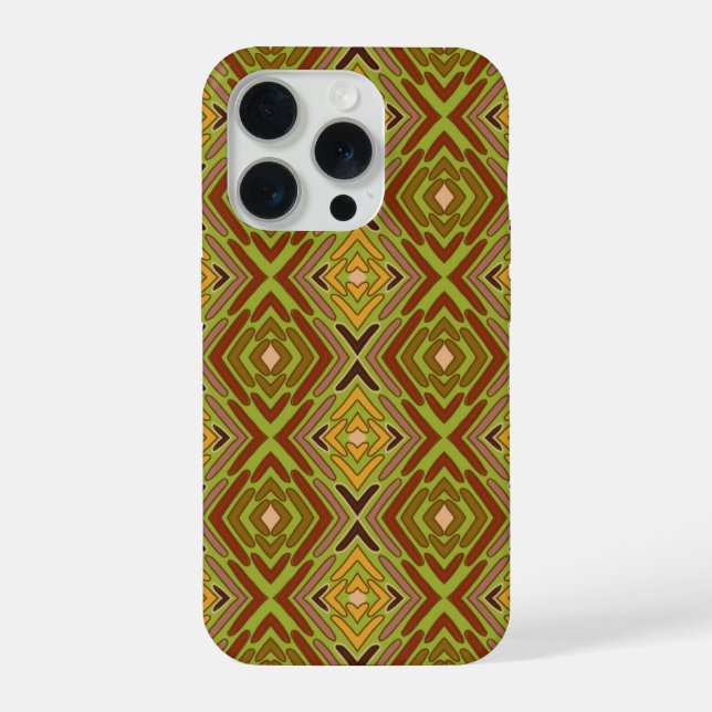 Funda Para iPhone Patrón Tribal Étnico Rojo Verde Dorado (Reverso )