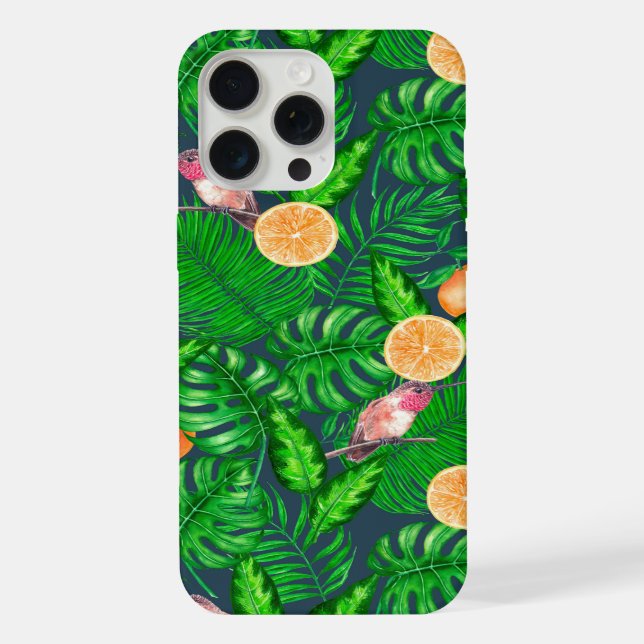 Funda Para iPhone Patrón tropical, colibríes (Reverso )