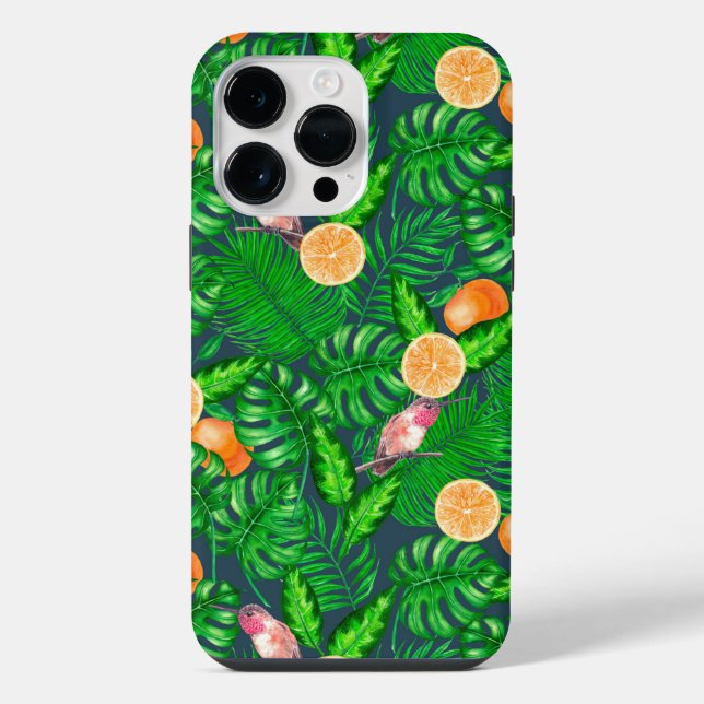 Funda Para iPhone Patrón tropical, colibríes (Reverso )