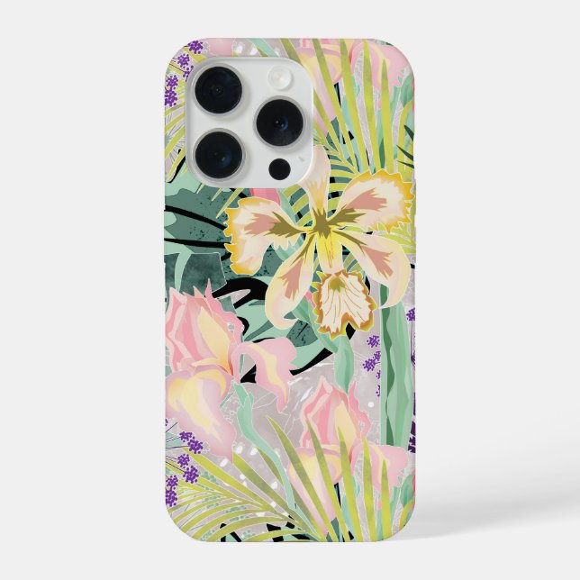 Funda Para iPhone Patrón tropical con orquídeas. (Reverso )