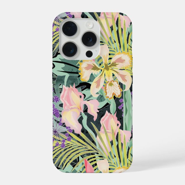 Funda Para iPhone Patrón tropical con orquídeas. (Reverso )