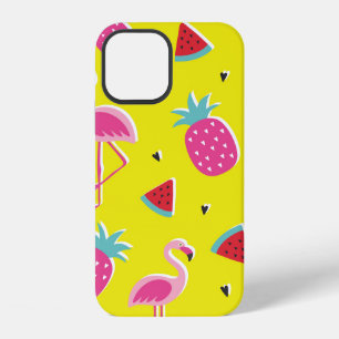 Funda Para iPhone 12 patrón tropical con piña rosa, flamencos, s
