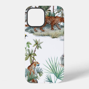 Funda Para iPhone 12 Patrón tropical de acuarela con un animal leopardo