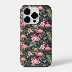 Funda Para iPhone 14 Pro Patrón tropical de flamencos rosados