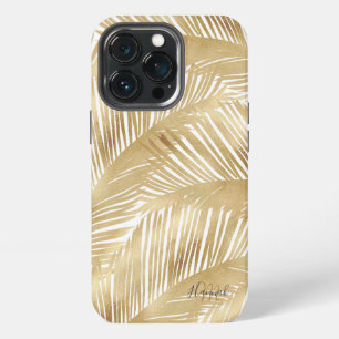 Funda Para iPhone 13 Pro Patrón tropical de hoja de palma dorada moderna