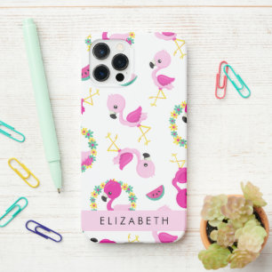 Funda Para iPhone 12 Pro Patrón tropical, flamencos, flores, tu nombre