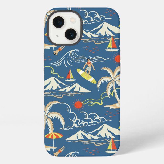 Funda Para iPhone Patrón Tropical Retro Surf (Reverso )