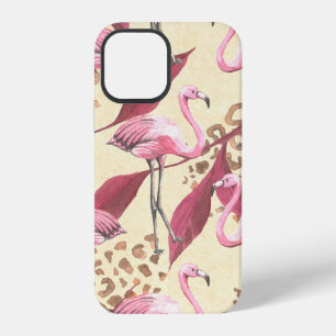 Funda Para iPhone 12 Patrón tropical sin fisuras con flamenco rosa, hoj