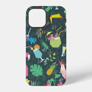 Funda Para iPhone 12 Patrón tropical sin fisuras con pájaros y bebidas