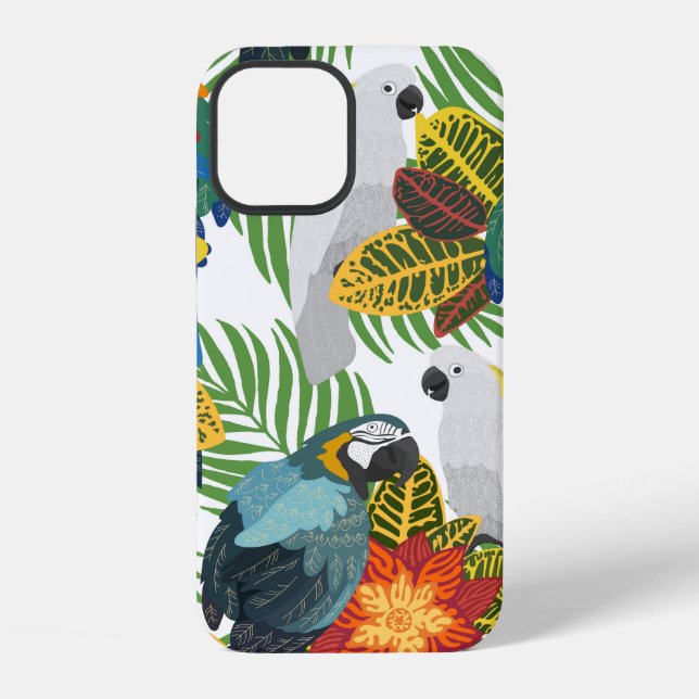 Funda Para iPhone Patrón tropical sin foco con loros.  (Reverso )
