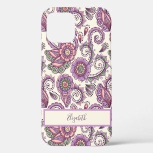 Funda Para iPhone 12 Patrón único de flores de paisley púrpura
