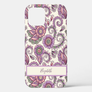 Funda Para iPhone 12 Patrón único de Paisley Purple Floral
