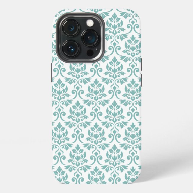 Funda Para iPhone Patrón Verde azulado de Feuille Damask (Reverso )