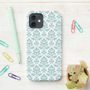 Funda Para iPhone 12 Patrón Verde azulado de Feuille Damask