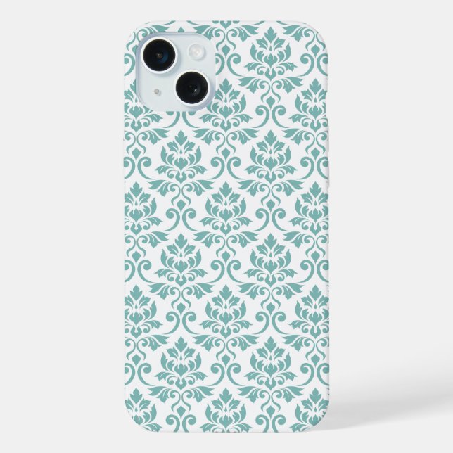 Funda Para iPhone Patrón Verde azulado de Feuille Damask (Reverso )