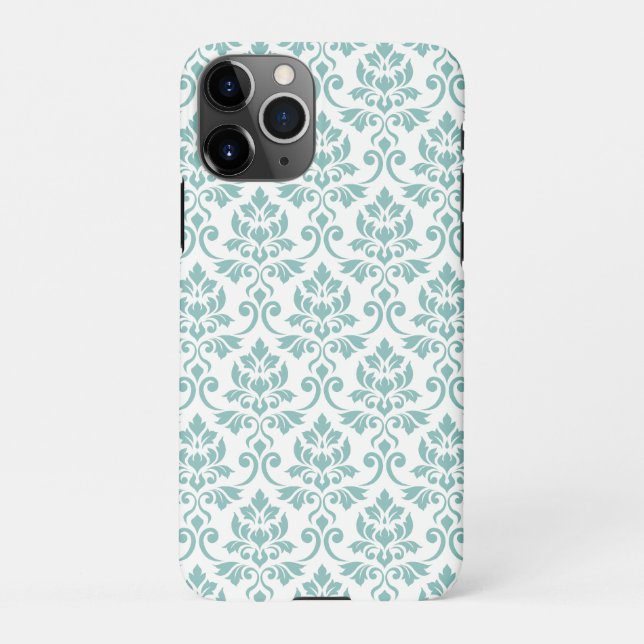 Funda Para iPhone Patrón Verde azulado de Feuille Damask (Reverso)