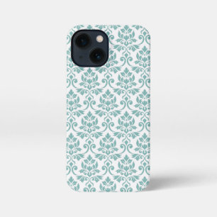 Funda Para iPhone 13 Mini Patrón Verde azulado de Feuille Damask