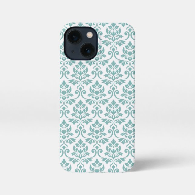 Funda Para iPhone Patrón Verde azulado de Feuille Damask (Reverso )