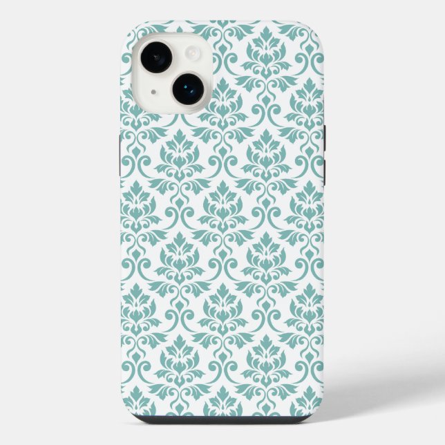 Funda Para iPhone Patrón Verde azulado de Feuille Damask (Reverso)