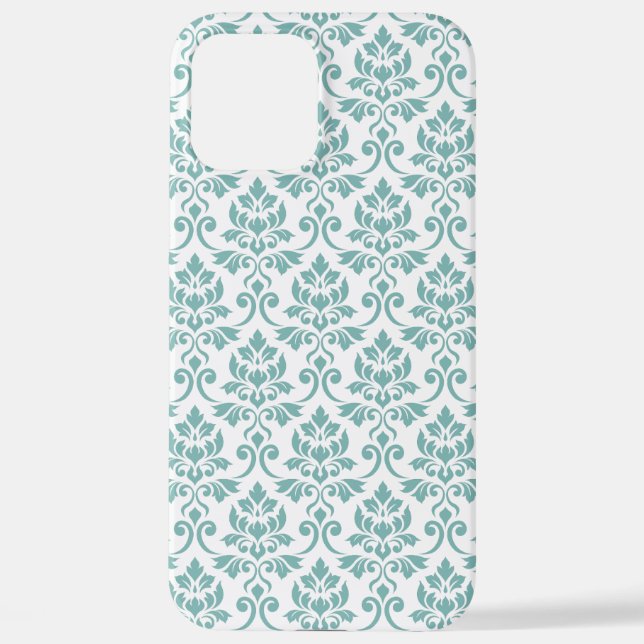 Funda Para iPhone Patrón Verde azulado de Feuille Damask (Reverso )