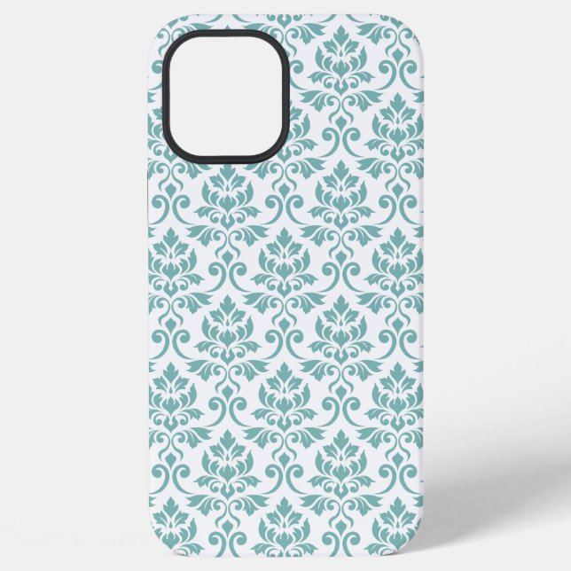 Funda Para iPhone Patrón Verde azulado de Feuille Damask (Reverso )