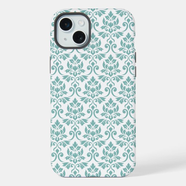 Funda Para iPhone Patrón Verde azulado de Feuille Damask (Reverso )