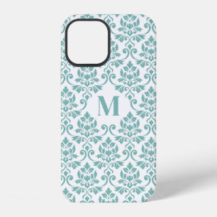 Funda Para iPhone 12 Patrón Verde azulado de Feuille Damask (Personaliz