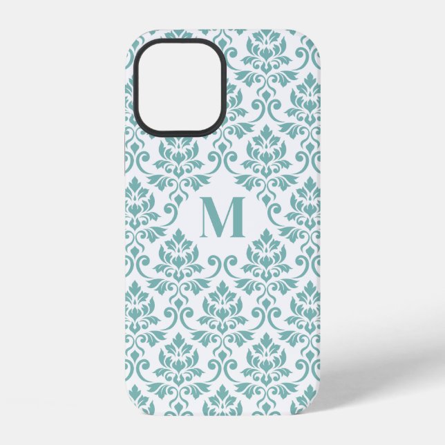 Funda Para iPhone Patrón Verde azulado de Feuille Damask (Personaliz (Reverso )