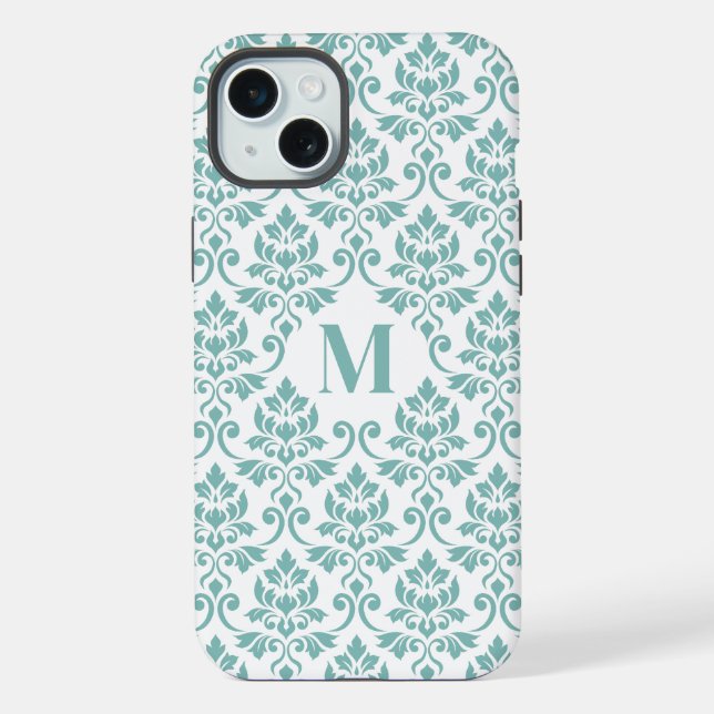 Funda Para iPhone Patrón Verde azulado de Feuille Damask (Personaliz (Reverso )