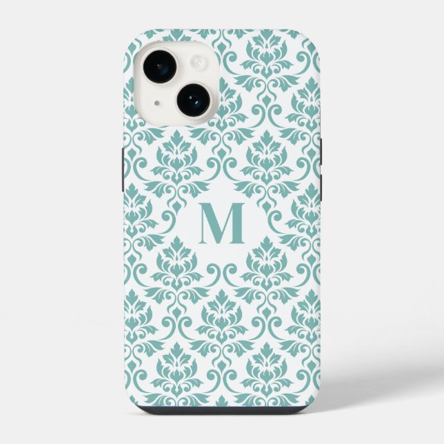 Funda Para iPhone Patrón Verde azulado de Feuille Damask (Personaliz (Reverso )