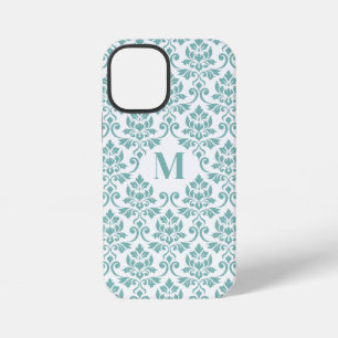 Funda Para iPhone 12 Mini Patrón Verde azulado de Feuille Damask (Personaliz