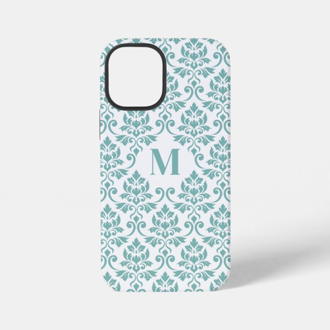 Funda Para iPhone Patrón Verde azulado de Feuille Damask (Personaliz (Reverso )