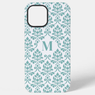 Funda Para iPhone 12 Pro Max Patrón Verde azulado de Feuille Damask (Personaliz
