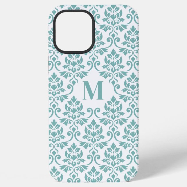 Funda Para iPhone Patrón Verde azulado de Feuille Damask (Personaliz (Reverso )