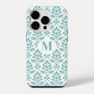 Funda Para iPhone 14 Pro Patrón Verde azulado de Feuille Damask (Personaliz
