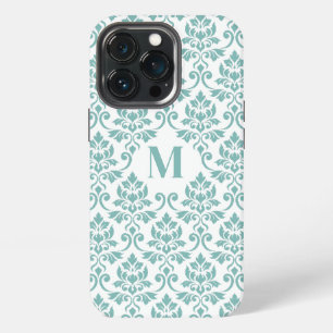Funda Para iPhone 13 Pro Patrón Verde azulado de Feuille Damask (Personaliz