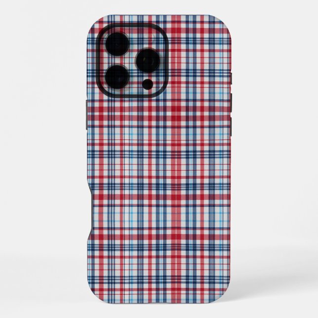 Funda Para iPhone Patrón vintage a cuadros rojo blanco y azul (Reverso )
