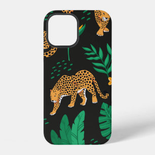 Funda Para iPhone 12 Patrón vintage con leopardos y hojas tropicales