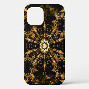 Funda Para iPhone 12 Patrón vintage. Cuadrícula dorada. Copo de nieve,