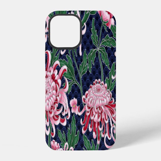 Funda Para iPhone Patrón Vintage de Crisantemos Japoneses y Peonías (Reverso )