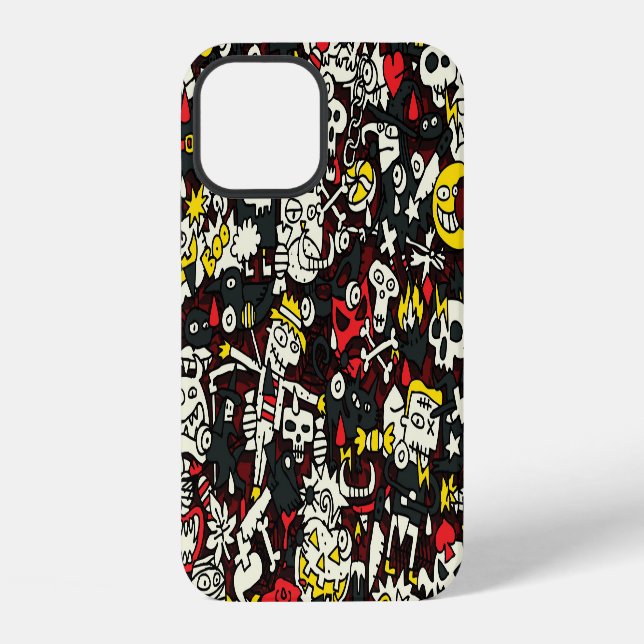 Funda Para iPhone Patrón Vintage de Mini Doodle de Halloween (Reverso )