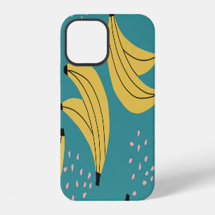Funda Para iPhone 12 Patrón vintage de plátanos, fondo azul.