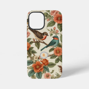 Funda Para iPhone 12 Mini Patrón vintage floral botánico aves monograma