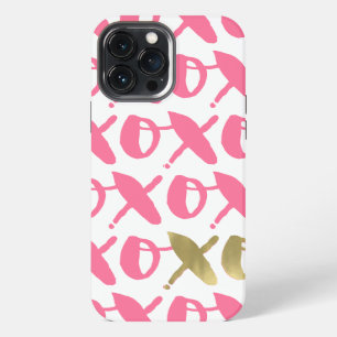 Funda Para iPhone 13 Pro Max Patrón XOXO de rosa y dorado
