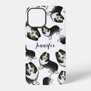 Funda Para iPhone 12 Patrón y nombre de perro Sheltie de dibujos animad