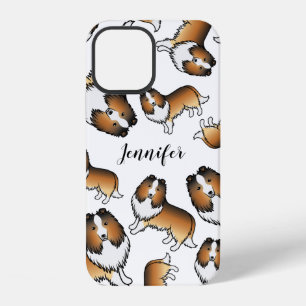 Funda Para iPhone 12 Patrón y nombre de perro Sheltie de dibujos animad